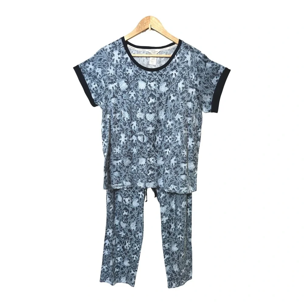 Lucky Brand Women's Floral Pajamas Sleepwear XL Blue Stretch Pockets Soft Cozy